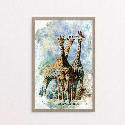 plakat, dyr, giraffer, vandfarve, A3 plakat, dyr, giraffer, vandfarve,