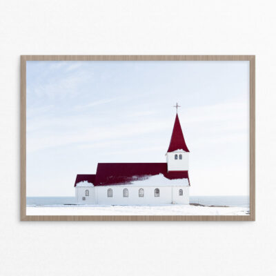 Plakat, kirke, sne, hav A3 Plakat, kirke, sne, hav